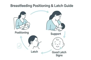 A best lactation consultant at a breastfeeding support clinic helps a new mother with her baby's latch.